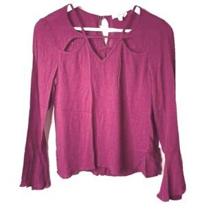 Entro Women's Small V-Neck Blouse Bell Sleeves Flowy Fit Bohemian